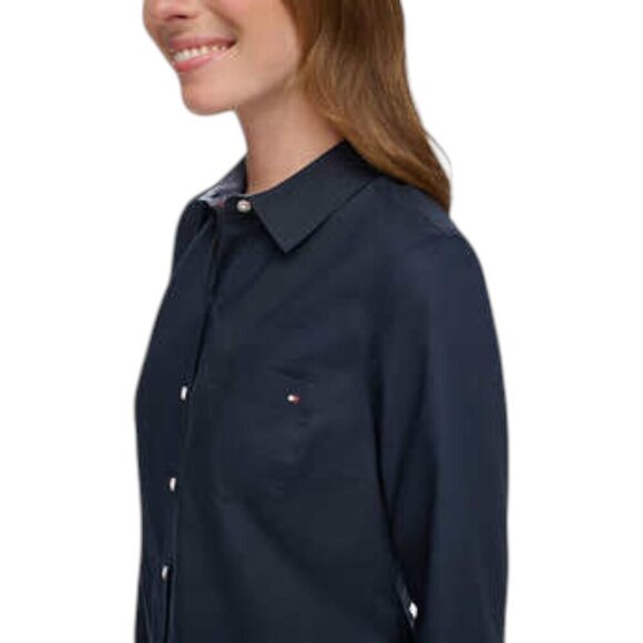 NEW Tommy Hilfiger Roll-Tab Button Up Shirt | Navy - Picture 5 of 9